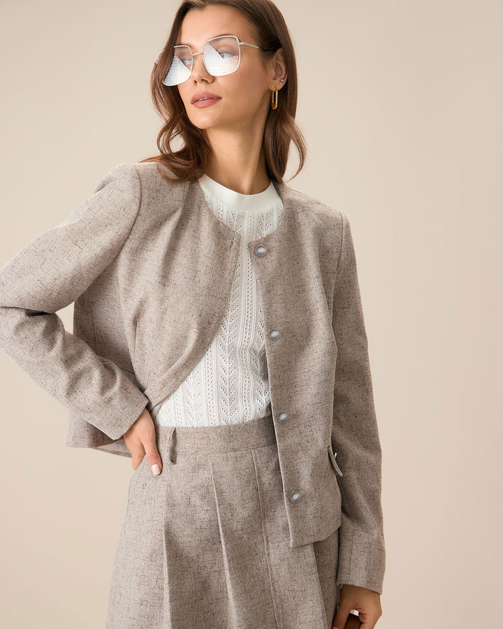 SALE | Elegant khaki jacket with round collar and single buttonhole