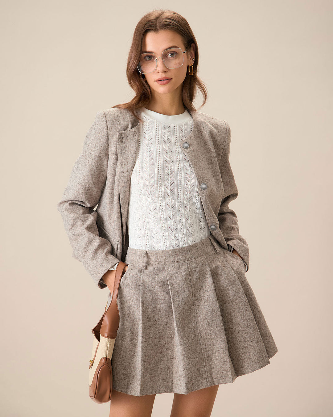 SALE | Elegant khaki jacket with round collar and single buttonhole