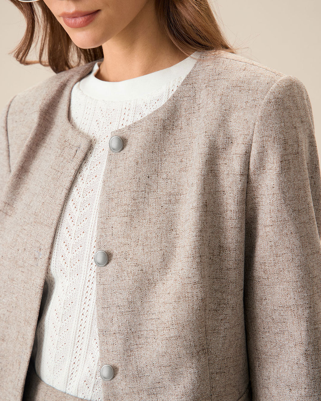 SALE | Elegant khaki jacket with round collar and single buttonhole