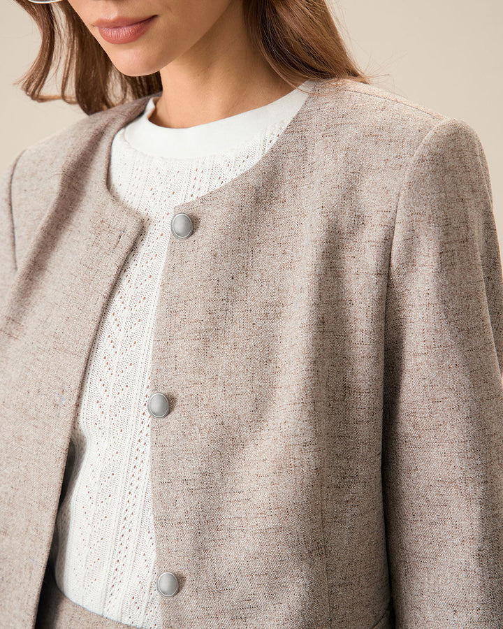 SALE | Elegant khaki jacket with round collar and single buttonhole