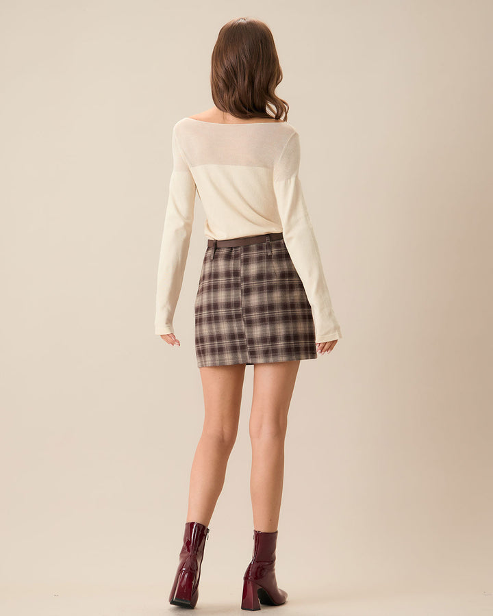 SALE | Straight Mini Plaid Skirt in Brown Tone