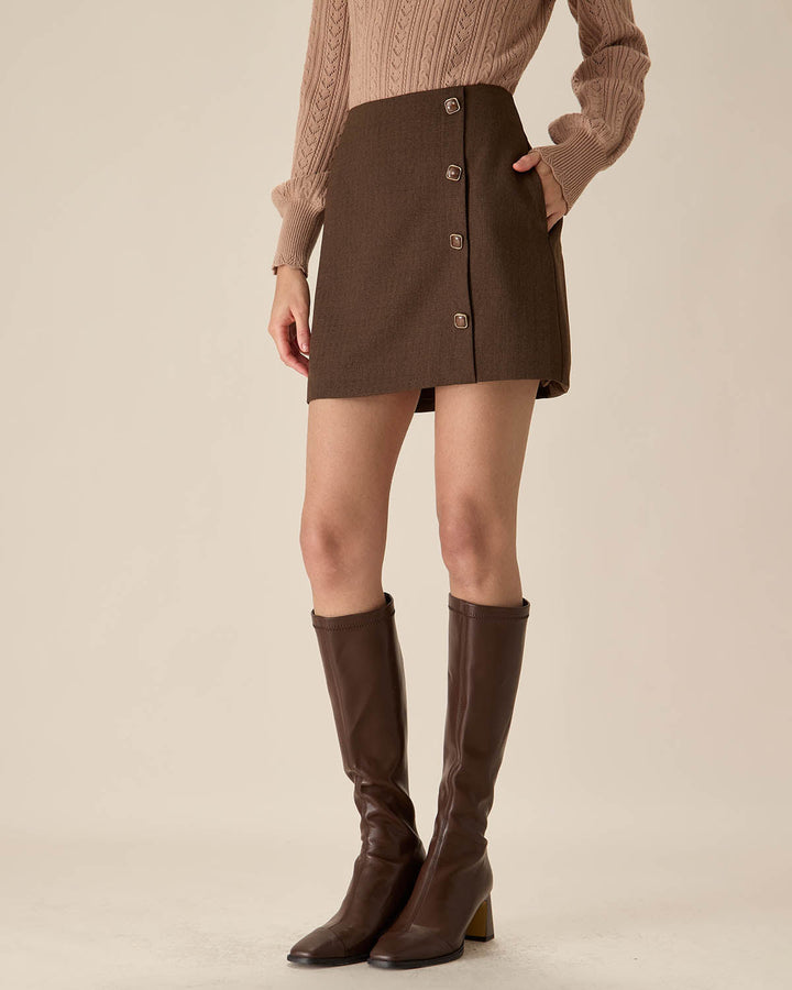 SALE | Juvenile Coffee High-Waisted Button Mini Skirt - Stylish and Trendy for Every Look