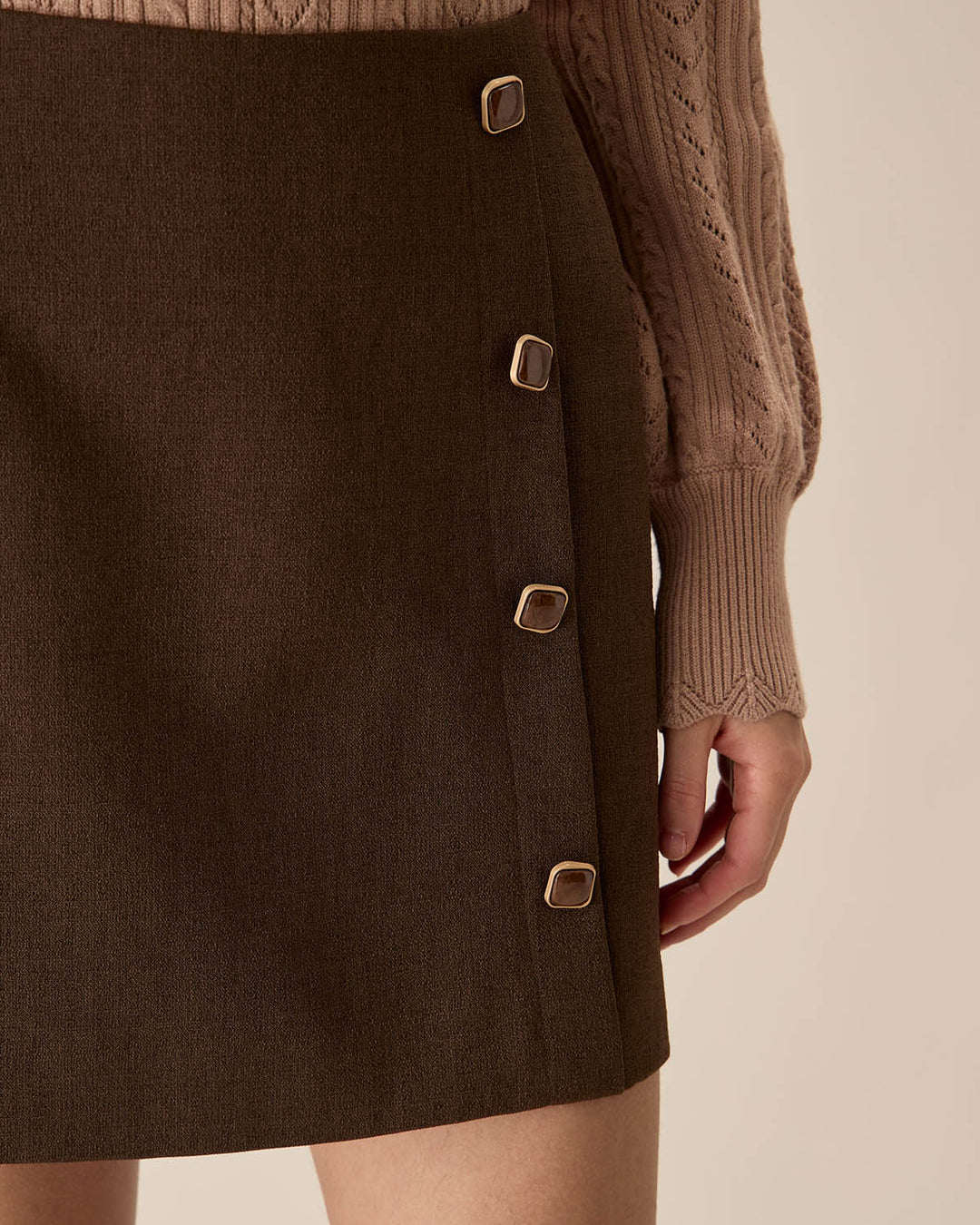 SALE | Juvenile Coffee High-Waisted Button Mini Skirt - Stylish and Trendy for Every Look