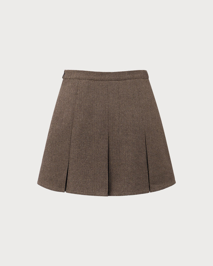 SALE | Elegant and Trendy Brown Striped Pleated Short Skirt