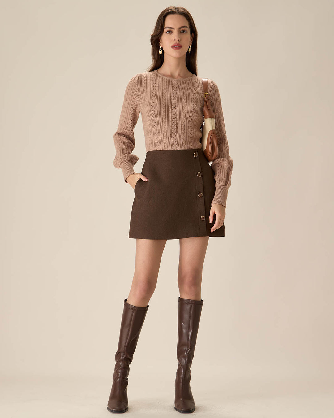 SALE | Juvenile Coffee High-Waisted Button Mini Skirt - Stylish and Trendy for Every Look