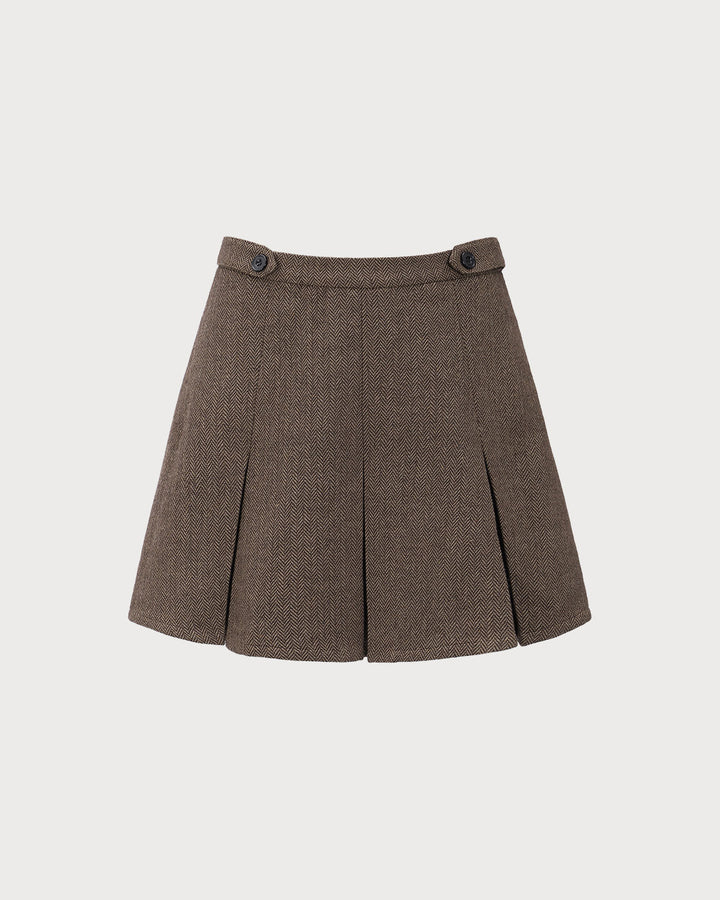SALE | Elegant and Trendy Brown Striped Pleated Short Skirt