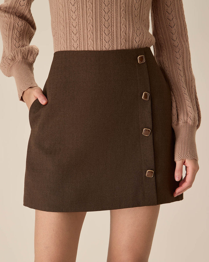 SALE | Juvenile Coffee High-Waisted Button Mini Skirt - Stylish and Trendy for Every Look