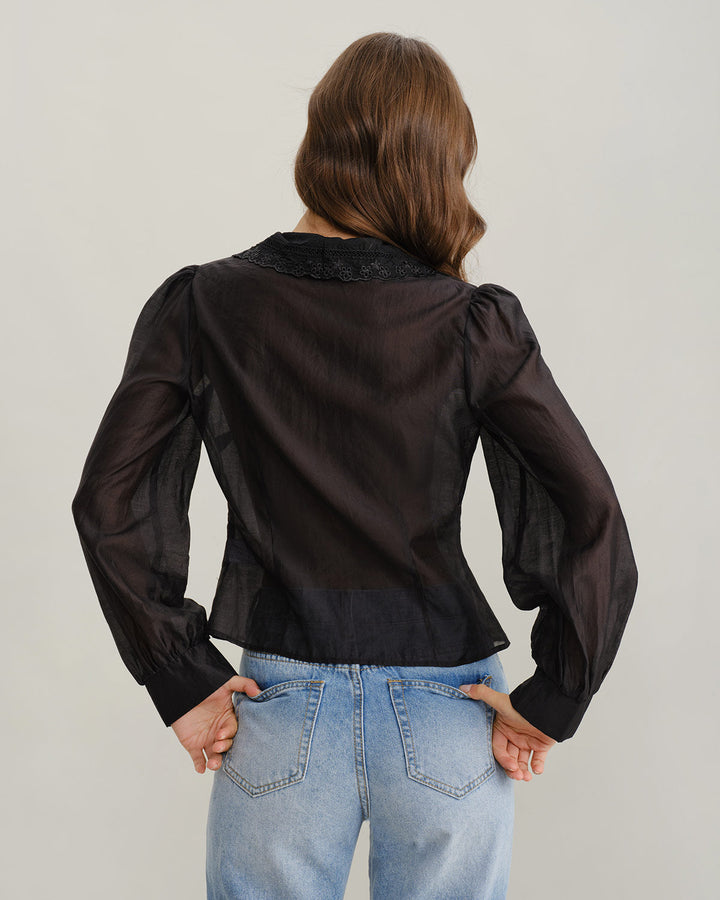 SALE | Black Lantern Sleeve Ruffle Shirt
