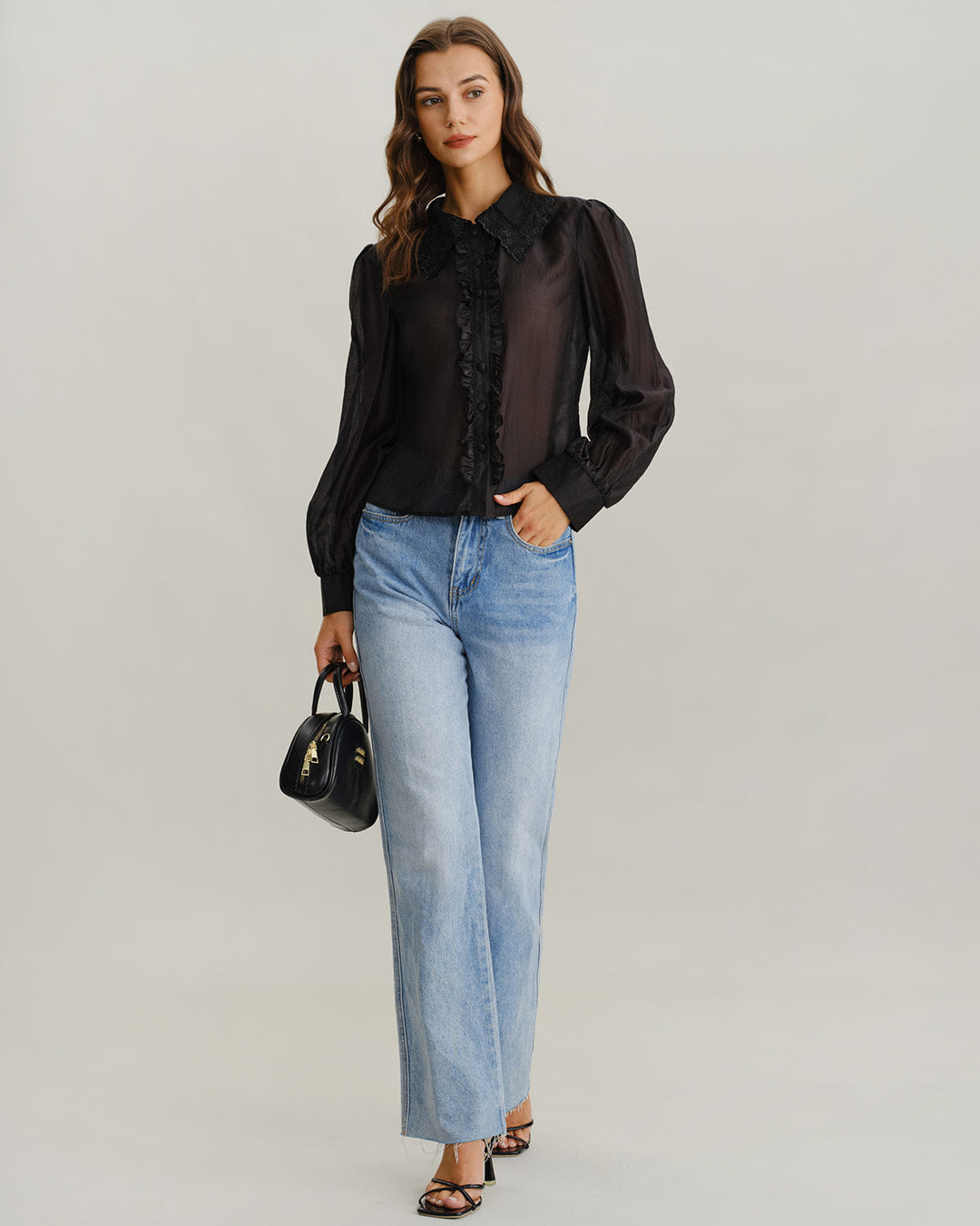 SALE | Black Lantern Sleeve Ruffle Shirt