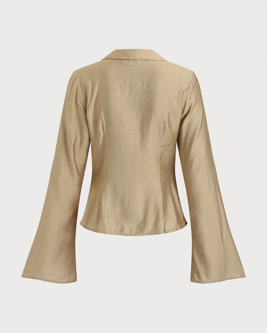 SALE | Chic Khaki V-Neck Bell Sleeve Blouse for a Stylish Look