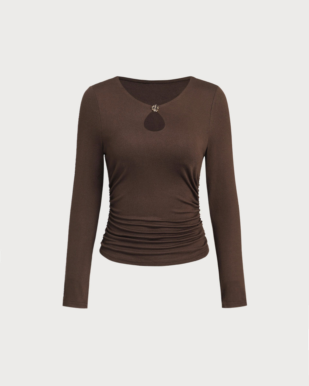 SALE | Brown fine knit T-shirt with round neck and slim fit