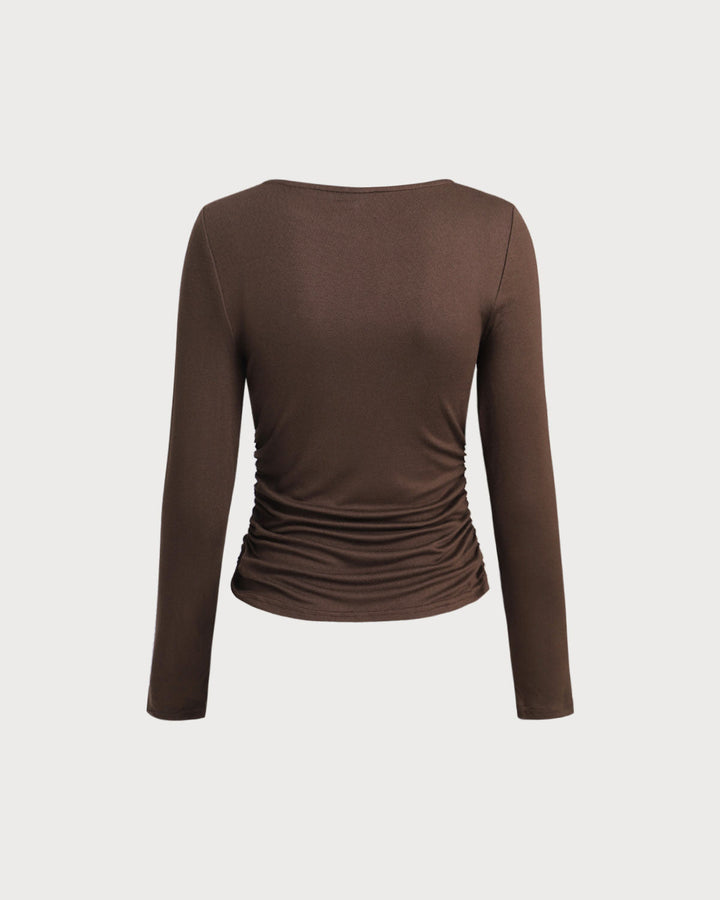 SALE | Brown fine knit T-shirt with round neck and slim fit
