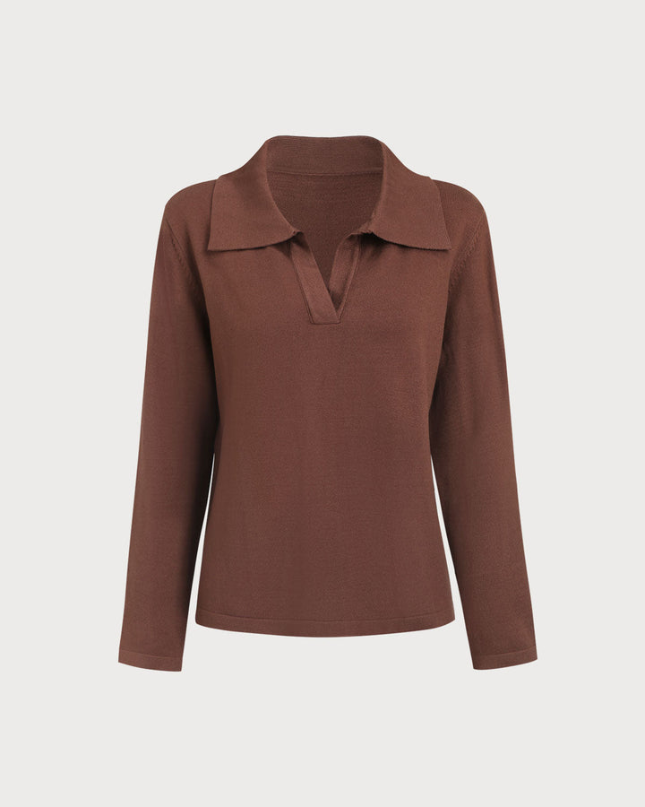 SALE | Brown Collared Knit Tee