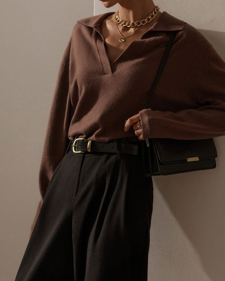 SALE | Brown Collared Knit Tee