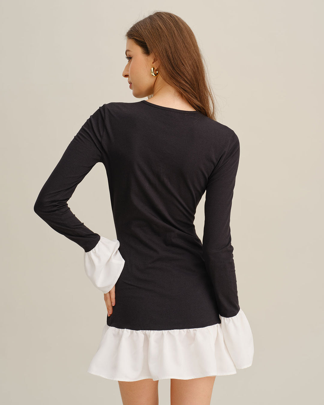 SALE | Black Contrasting A-Line Ruffle Mini Dress
