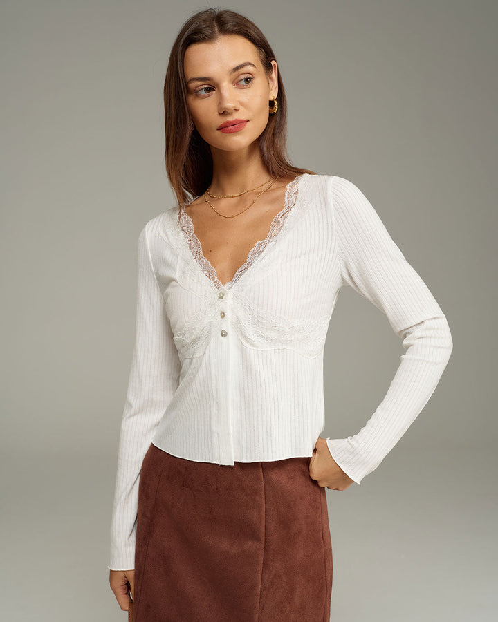 SALE | White V Neck Knit Cardigan