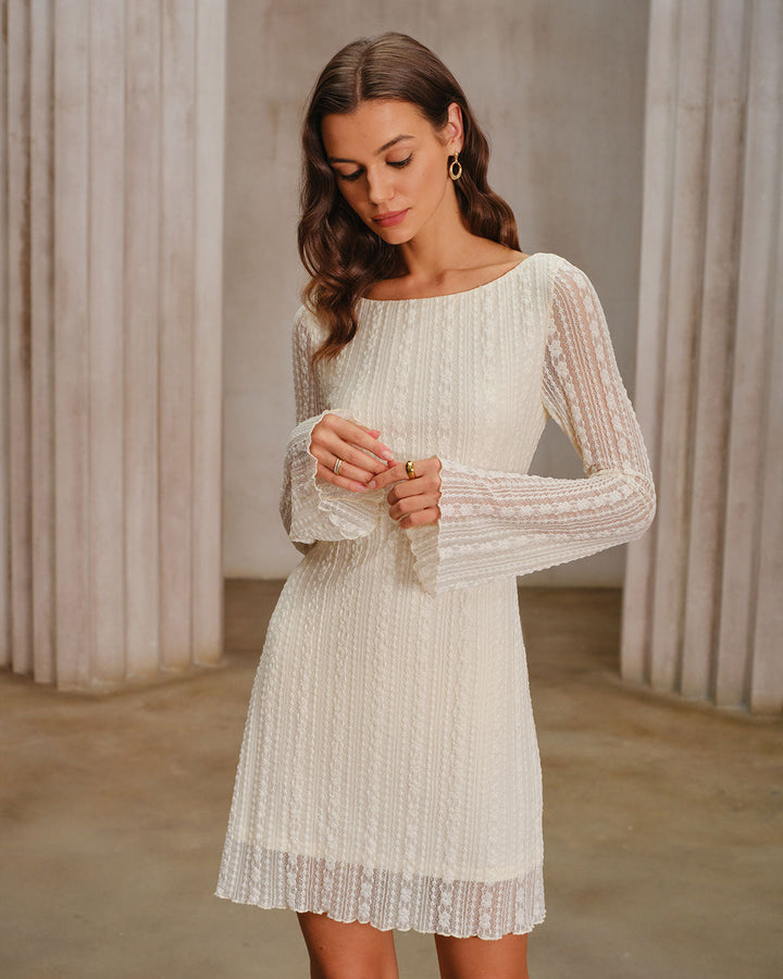 SALE | Apricot Lace Bell Sleeve Mini Dress