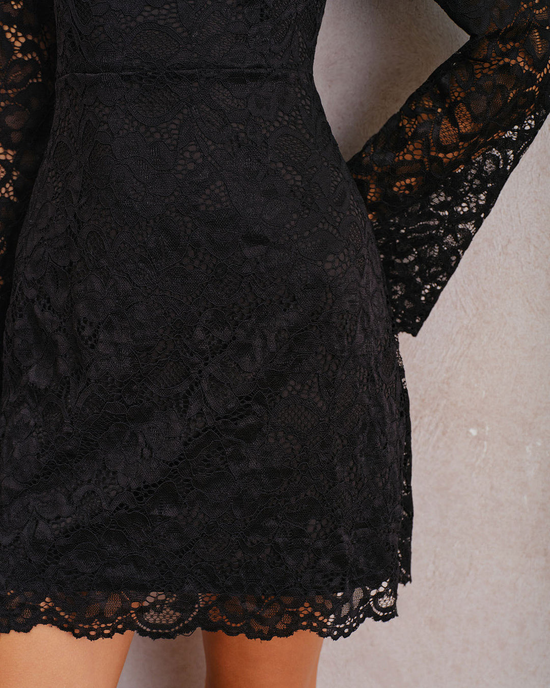 SALE | Black Lace Bell Sleeve A-Line Mini Dress