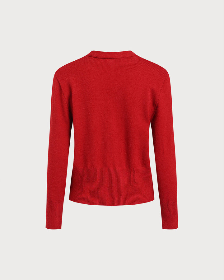 SALE | Red V Neck Slim Knit Cardigan
