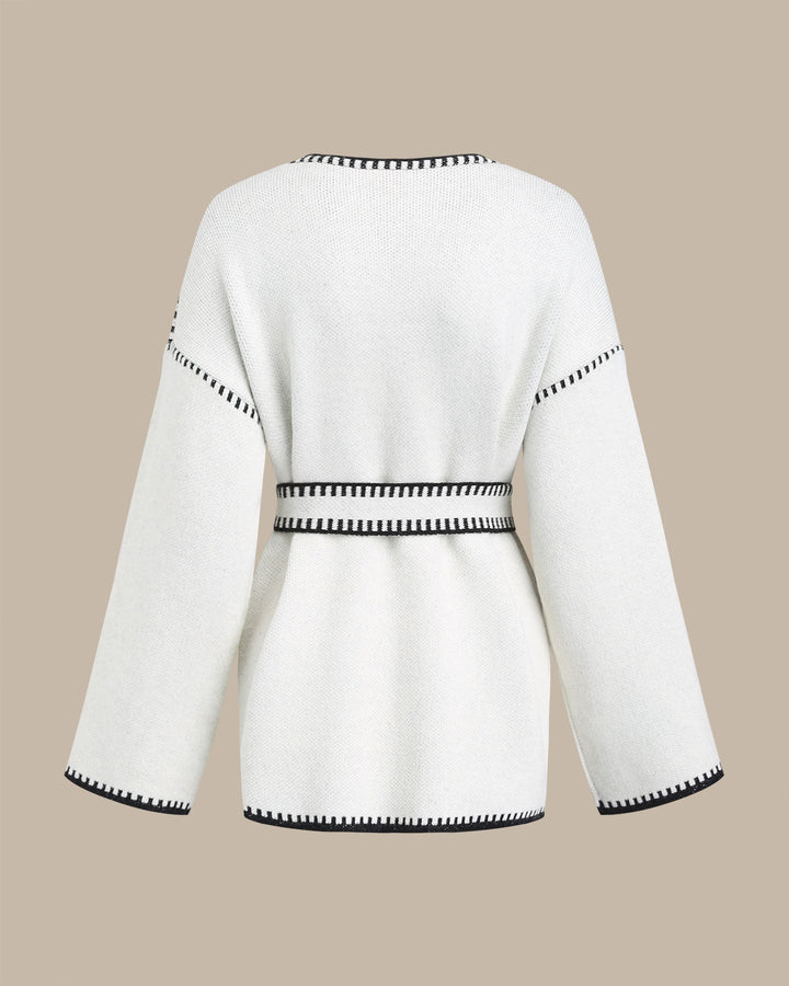 SALE | White Contrasting Drawstring Cardigan