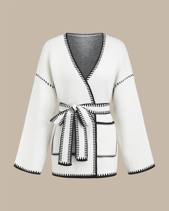 SALE | White Contrasting Drawstring Cardigan