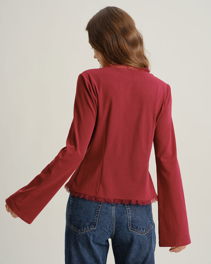 SALE | Red V-neck cardigan with sleeve opening