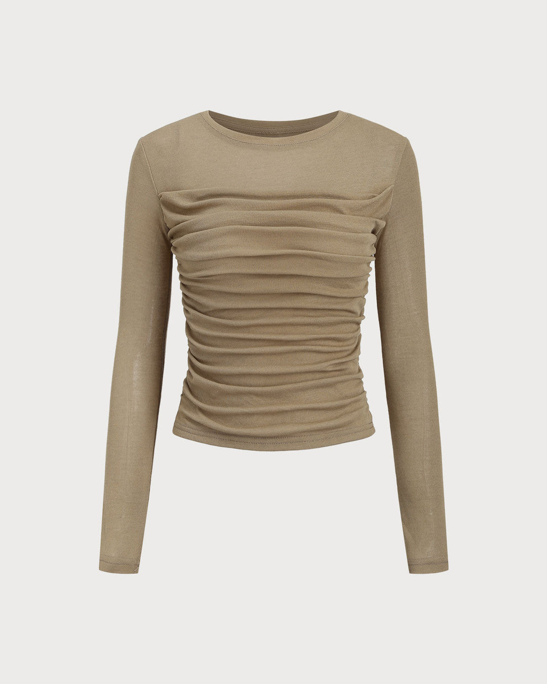 SALE | Khaki Knit Round Neck Ruched Tee