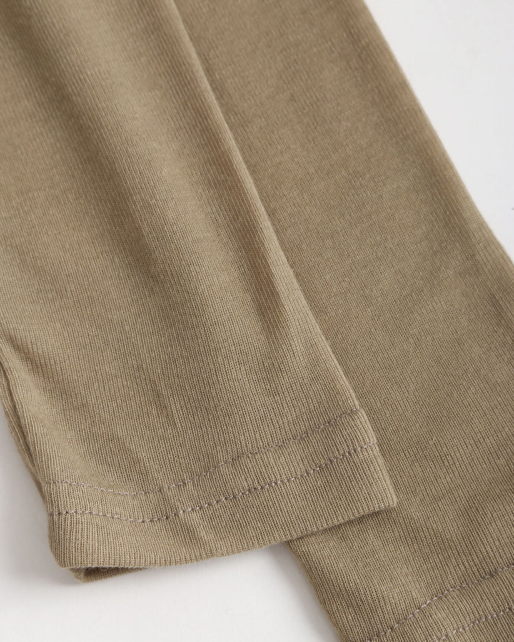 SALE | Khaki Knit Round Neck Ruched Tee