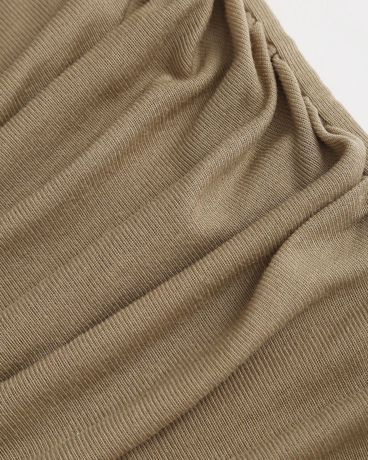 SALE | Khaki Knit Round Neck Ruched Tee