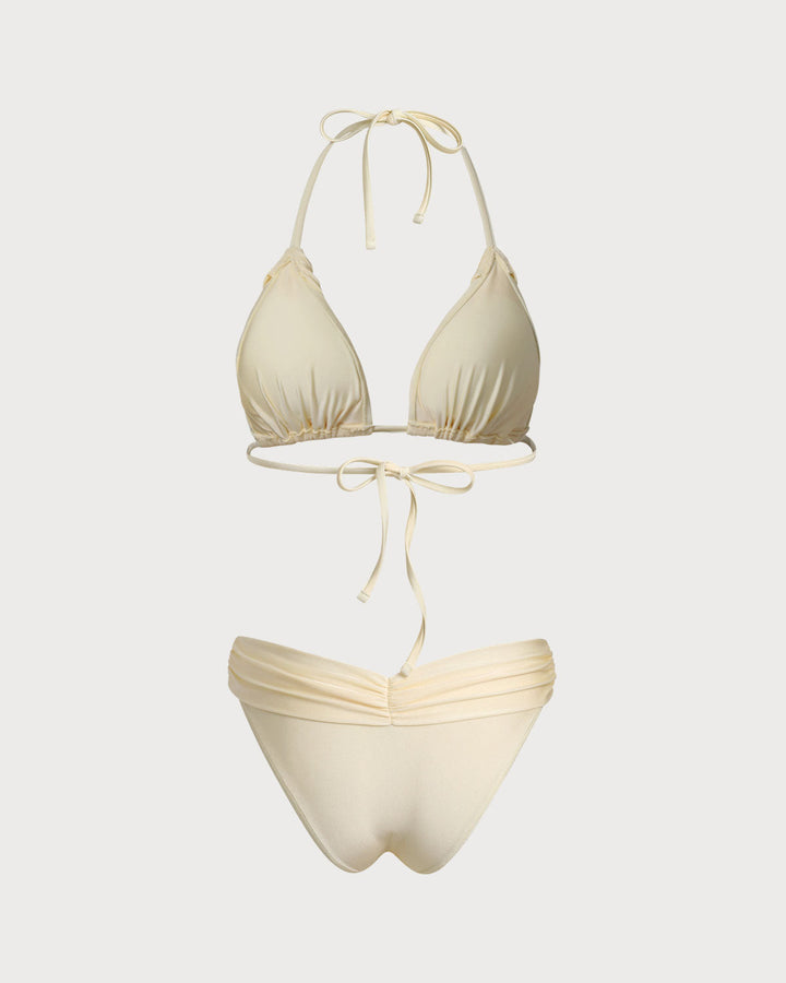 SALE | Yellow Ruched Halter Bikini Set
