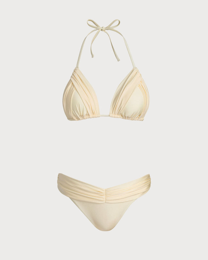 SALE | Yellow Ruched Halter Bikini Set