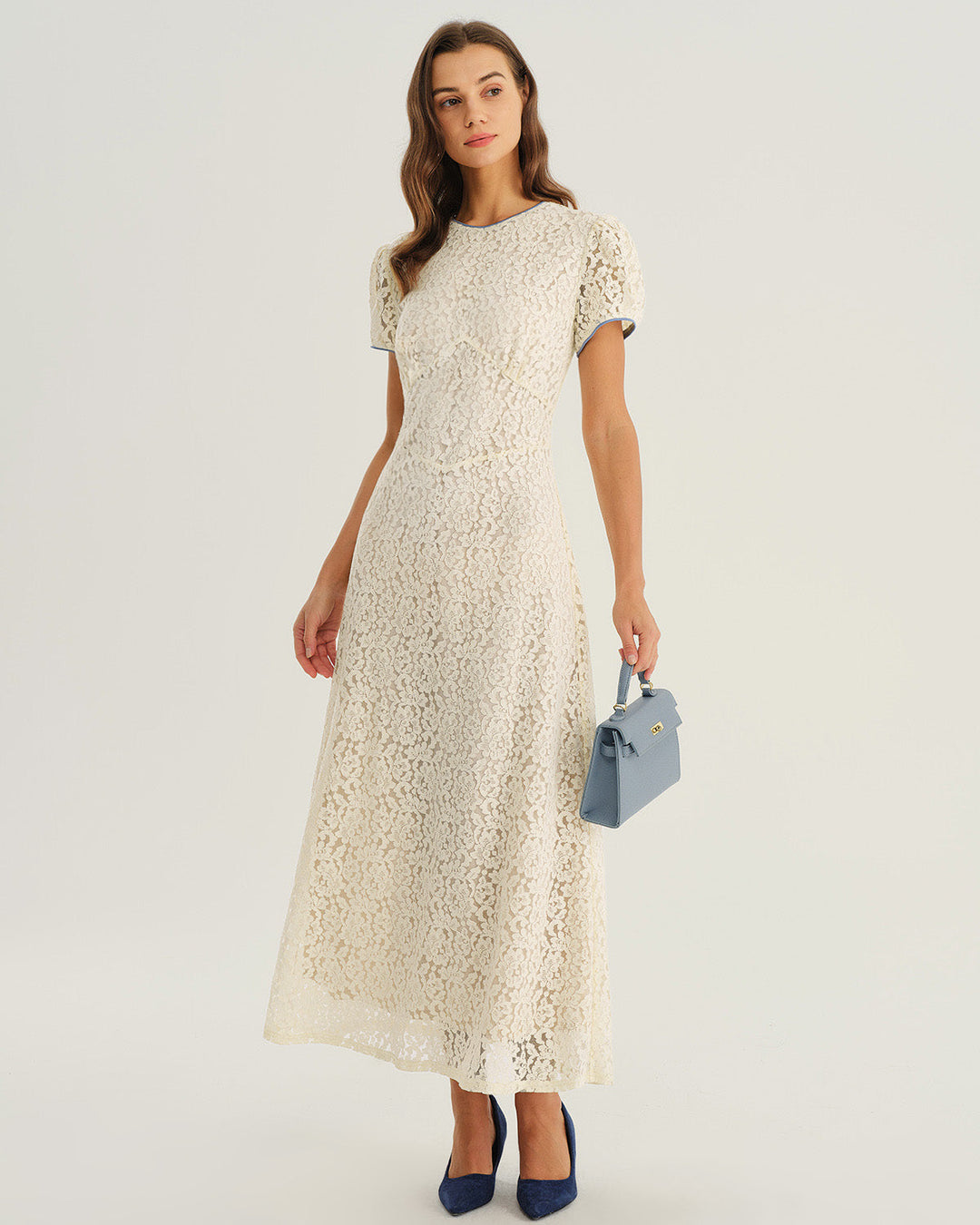 SALE | Apricot Lace Textured A-Line Maxi Dress