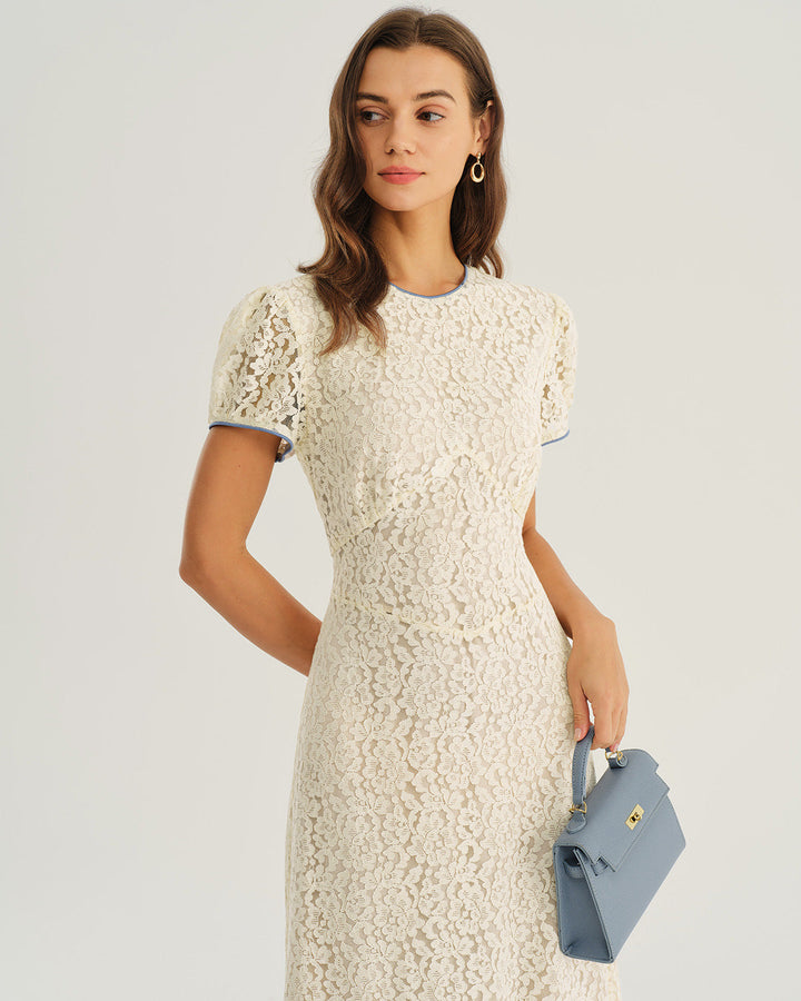 SALE | Apricot Lace Textured A-Line Maxi Dress