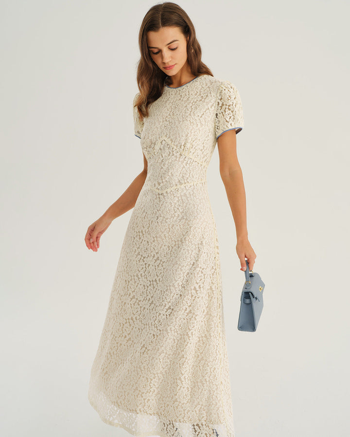 SALE | Apricot Lace Textured A-Line Maxi Dress