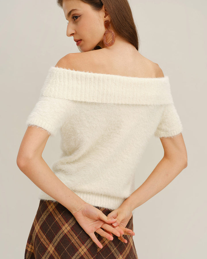 SALE | Beige Off The Shoulder Knit Tee