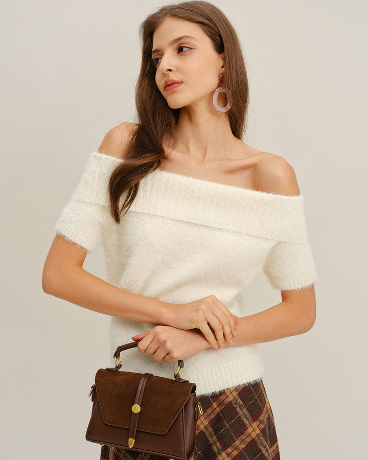 SALE | Beige Off The Shoulder Knit Tee