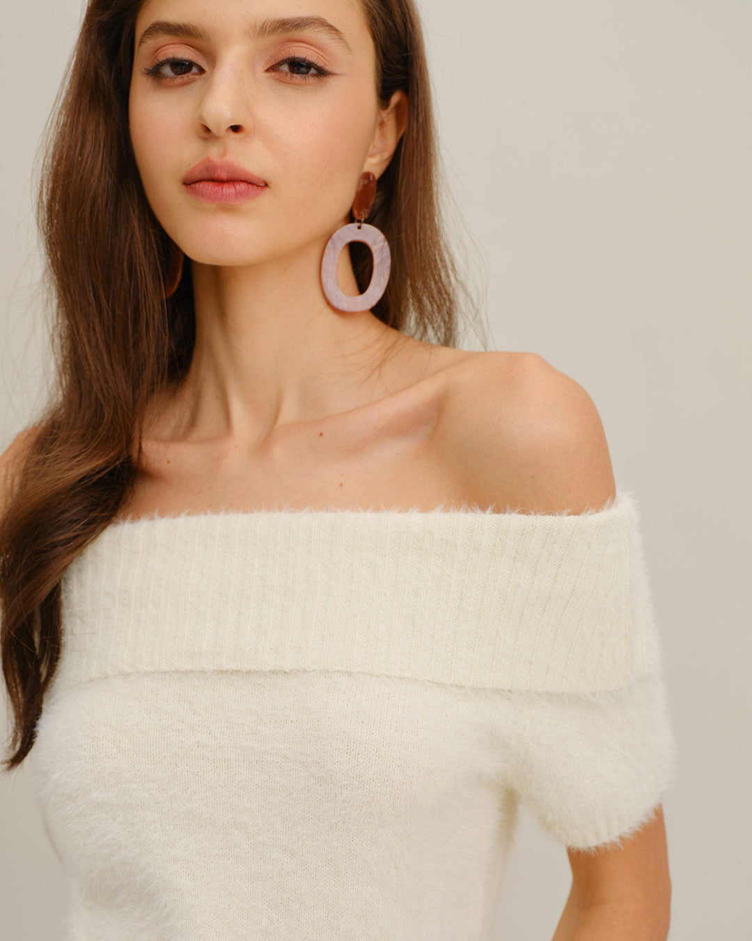 SALE | Beige Off The Shoulder Knit Tee