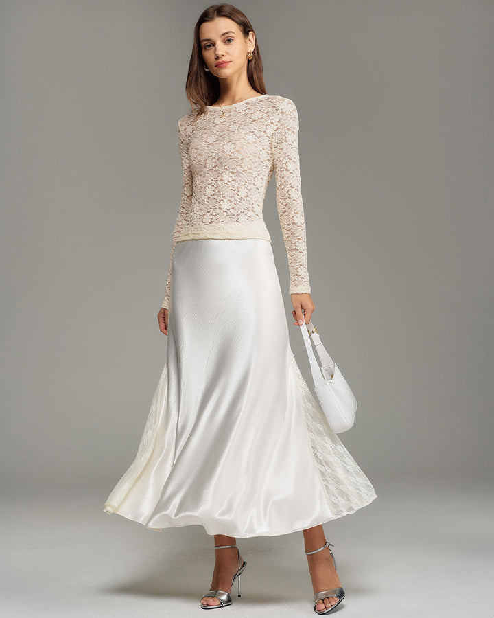 SALE | Beige Boat Neck Lace Tee