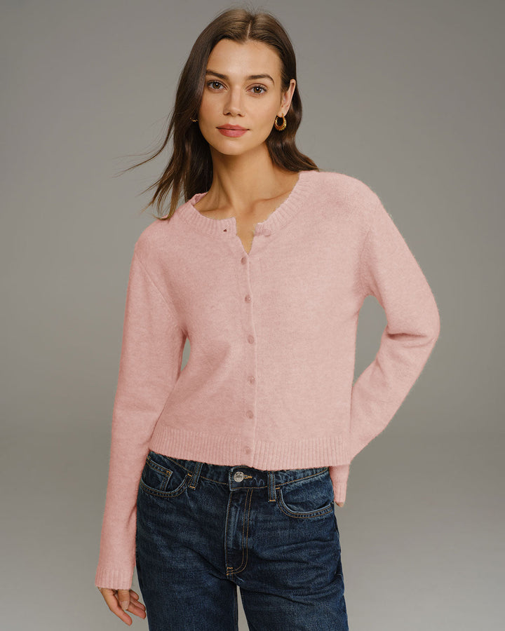 SALE | Pink Knit Cardigan with Round Neck for a Chic and Comfortable Style