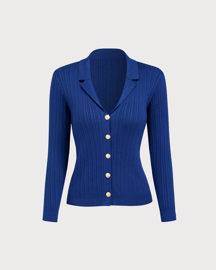 SALE | Blue V Neck Button Knit Cardigan