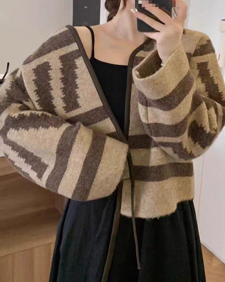 SALE | Camel Geometric Knit Cardigan