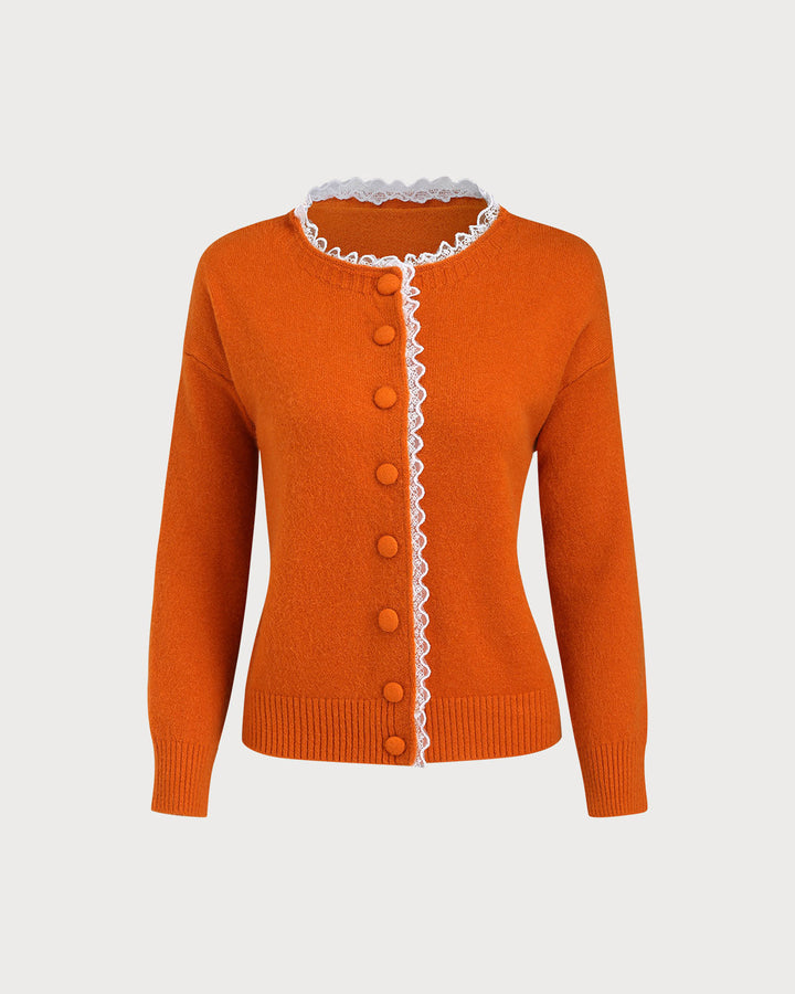 SALE | Orange Contrasting Knit Cardigan