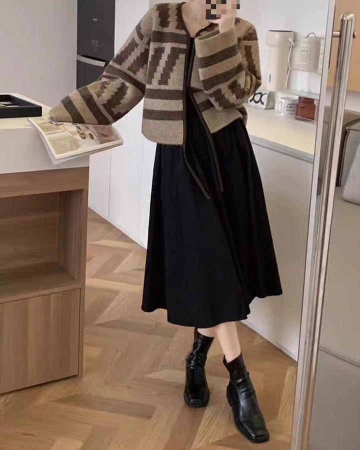 SALE | Camel Geometric Knit Cardigan
