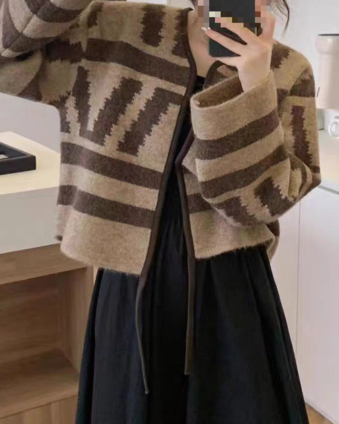 SALE | Camel Geometric Knit Cardigan
