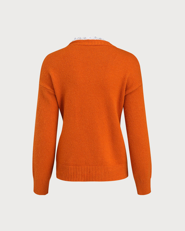SALE | Orange Contrasting Knit Cardigan