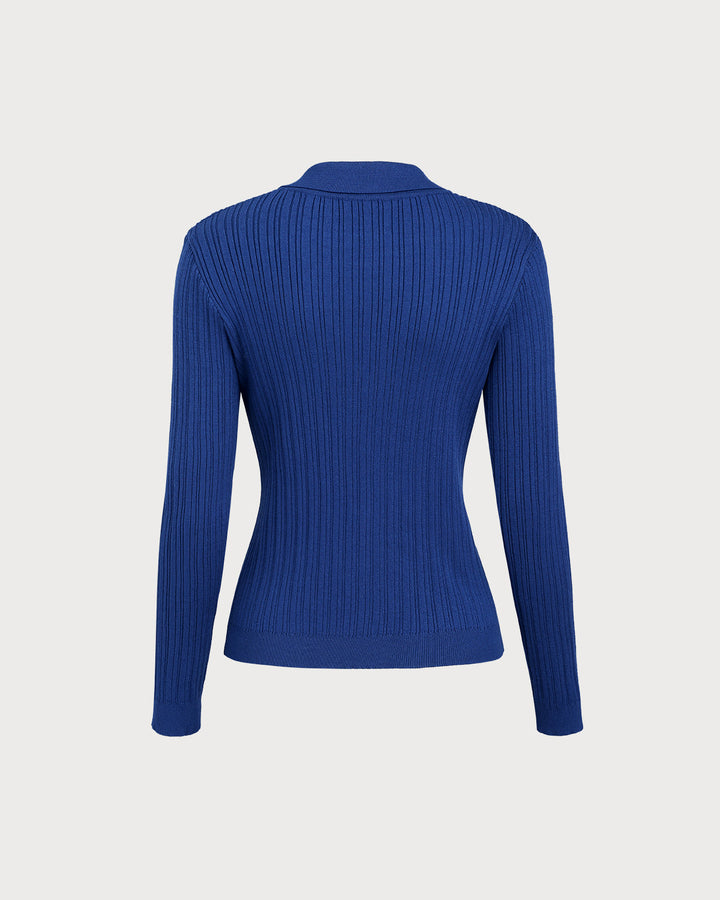 SALE | Blue V Neck Button Knit Cardigan