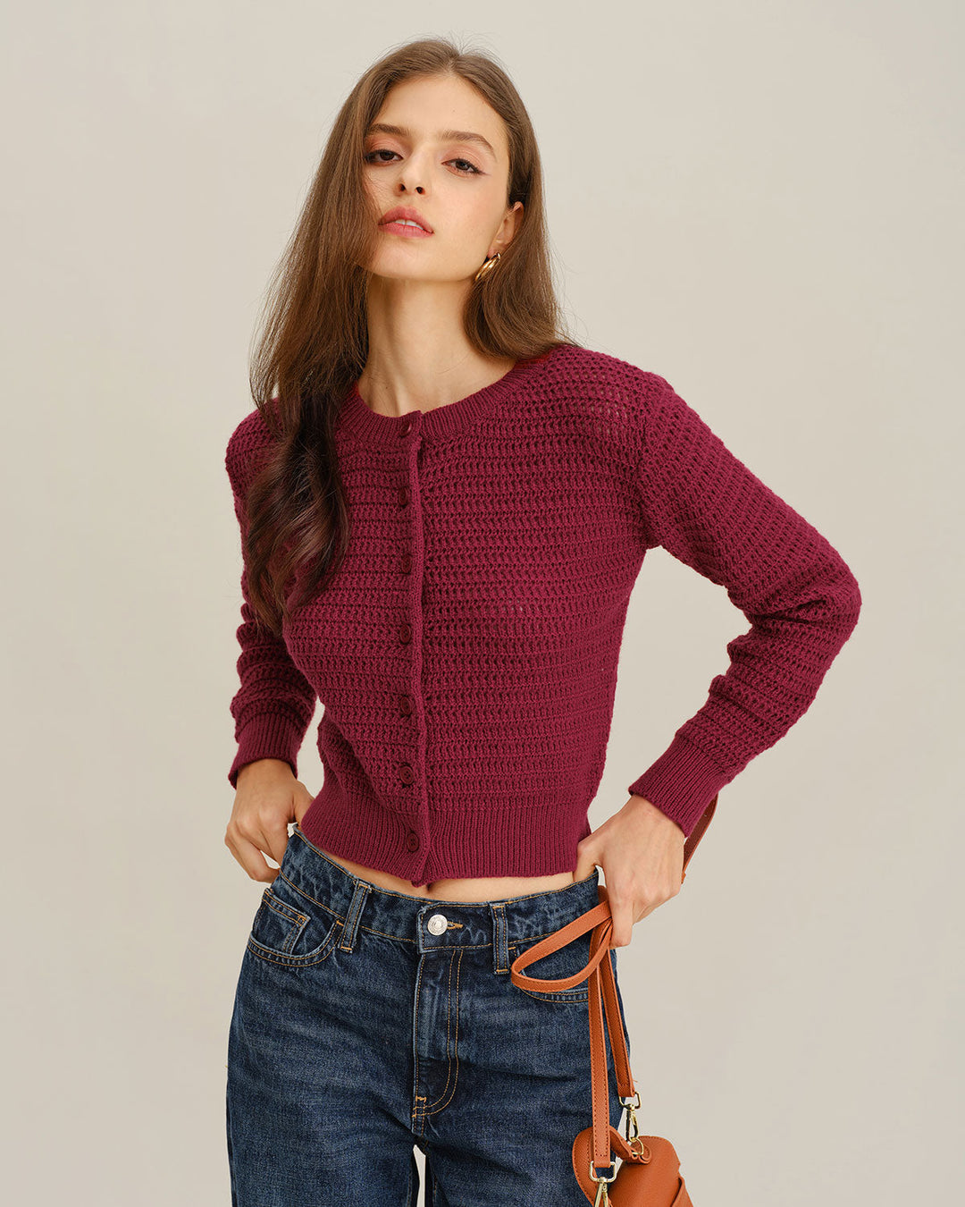 SALE | Wine Red Single Breasted Knit Cardigan