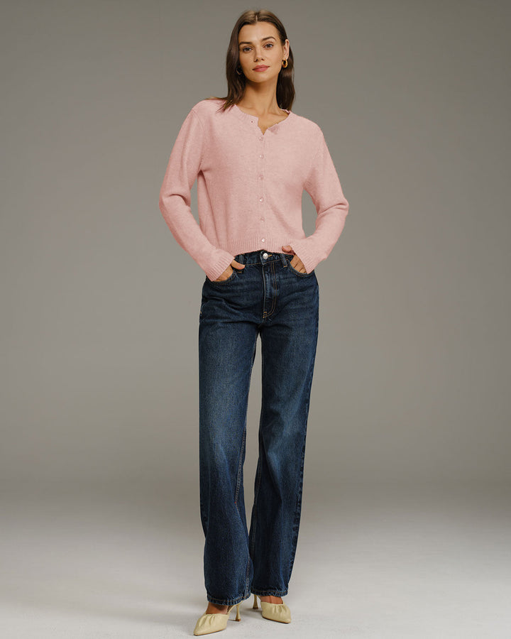 SALE | Pink Knit Cardigan with Round Neck for a Chic and Comfortable Style