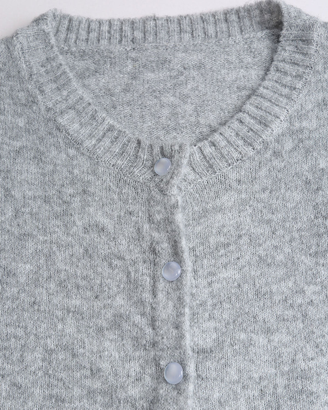 SALE | Grey Round Neck Ribbed Knit Cardigan
