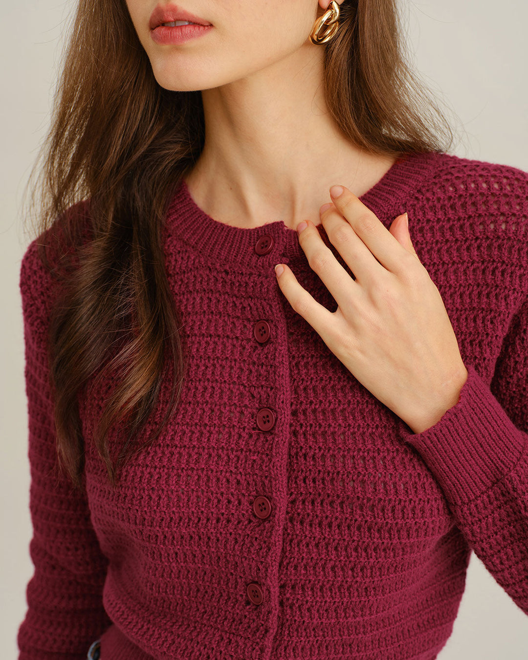 SALE | Wine Red Single Breasted Knit Cardigan